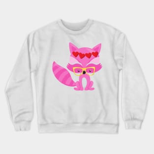 Valentine's Day Fox, Pink Fox, Glasses, Hearts Crewneck Sweatshirt